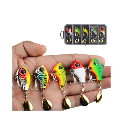 5pcs Fishing Lure Set Wobbler Rotating Metal VIB Vibration Bait Spinner Spoon Jig Sea Lures Artificial Hard Baits Sequins Tackle