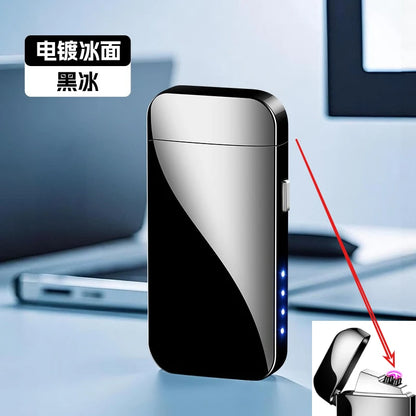 Electric Windproof Metal Lighter Double Arc Flameless Plasma Rechargeable USB Lighter LED Power Display Touch Sensor Lighters
