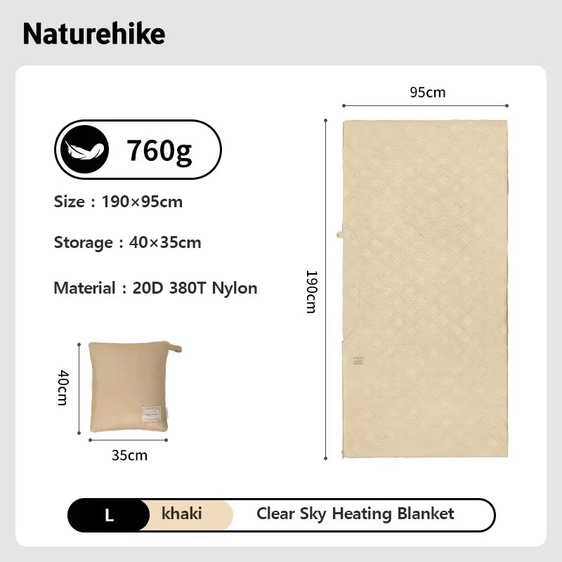 Naturehike Electric Heated Blanket Winter USB Heating Blanket Camping Warm Sleeping Bag Liner Outdoor Shawl Thermal Sleeping Bag