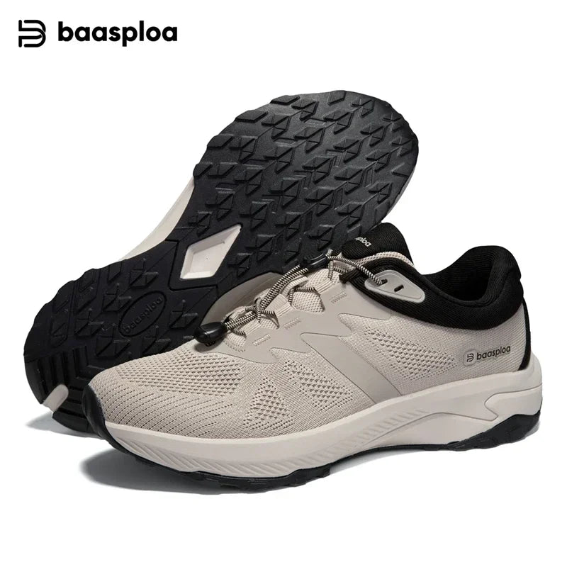 Baasploa Men Hiking Shoes Summer Breathable Comfort Soft Outdoor Sneakers New Solid Walking Shoes Anti Slip Wear-resistant