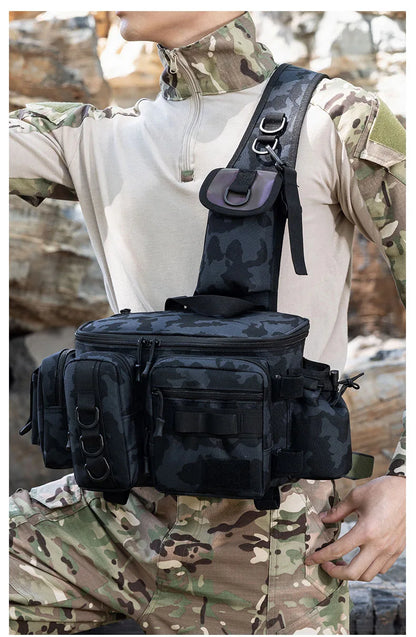 Fishing Tackle Sling Backpack with Rod Holder
