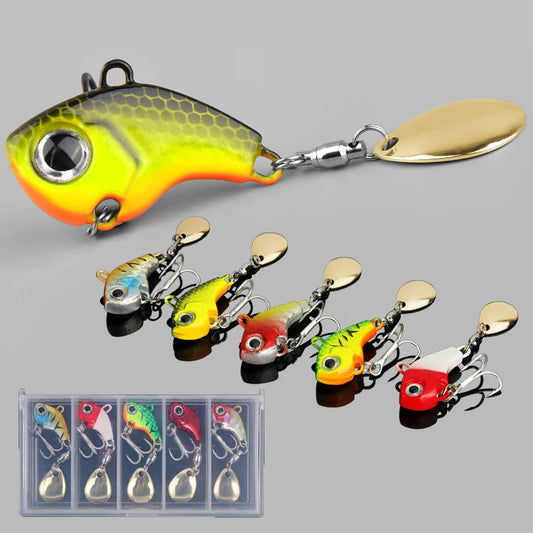 5pcs Fishing Lure Set Wobbler Rotating Metal VIB Vibration Bait Spinner Spoon Jig Sea Lures Artificial Hard Baits Sequins Tackle