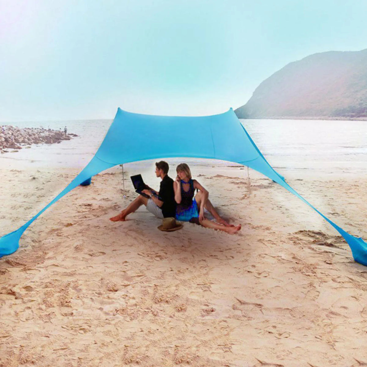 New Beach Sun Shelter Beach Canopy UPF50 5 People Capacity Polyurethane Reinforced Windproof Rope with Carry Bag for Camping