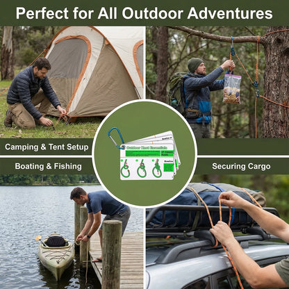 Waterproof Knot Tying Cards with Carabiner (27 Knots)