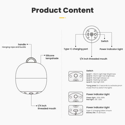 WESTTUNE Portable Camping Lantern Rechargeable LED Picnic Lamp MINI Egg-Shaped Squeeze Silicone Light for Outdoor Cozy Ambience