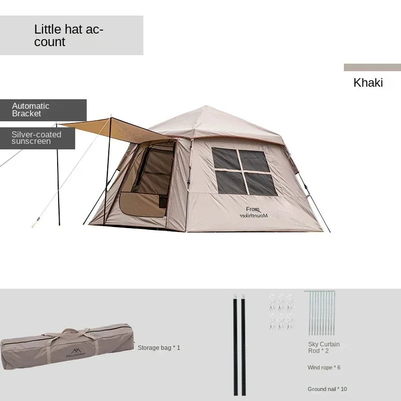 Mountainhiker Automatic Tent 3-4 Persons 2 Doors 2 Windows Sleeping Tent Outdoor Tent Hiking and Camping Tent Black Khaki