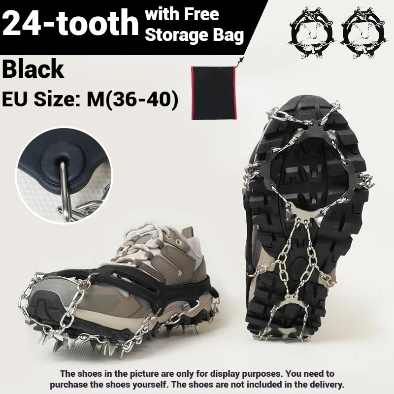 1 Pair Crampons 24 Teeth Anti-Skid 201 Stainless Steel Climbing Snow Walking Shoes Spike Grip Winter Outdoor Hiking Equipment