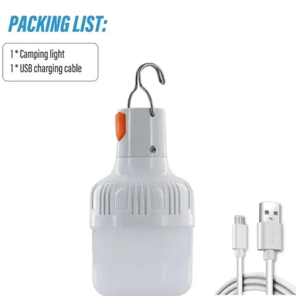 1PC USB Rechargeable 60W LED Camping Light Bulb Hanging Hook Emergency Lantern Portable Tent Lamp Outdoor Camping Night Market