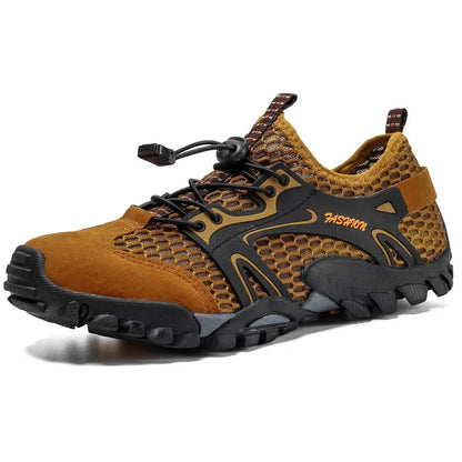 Men’s Outdoor Hiking Shoes – Anti-Slip Wear-Resistant Trekking & Jogging Sneakers (Breathable Trail Shoes, Khaki/Black/Brown/Gray)