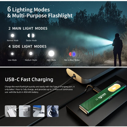 WARSUN T7 LED Torch Portable Mini Flashlight 800LM Rechargeable Pocket Light Magnetic Base Clip Work Light Hiking Fishing EDC