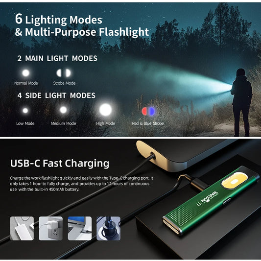 WARSUN T7 LED Torch Portable Mini Flashlight 800LM Rechargeable Pocket Light Magnetic Base Clip Work Light Hiking Fishing EDC