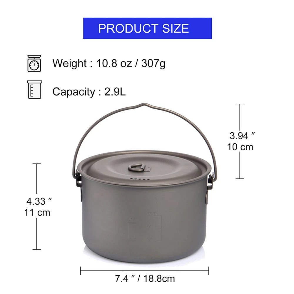 Widesea Camping Tableware Titanium Cookware Set Tourism Cauldron Outdoor Cooking Pot Frying Pan Picnic Kitchen Hiking Trekking