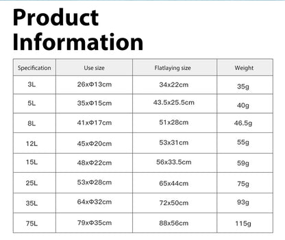 3/8/12/15/25/35/75L Waterproof Dry Bag Sack Ultralight Drifting Swimming Clothes Storage Bag for Camping Boating Hiking Rafting