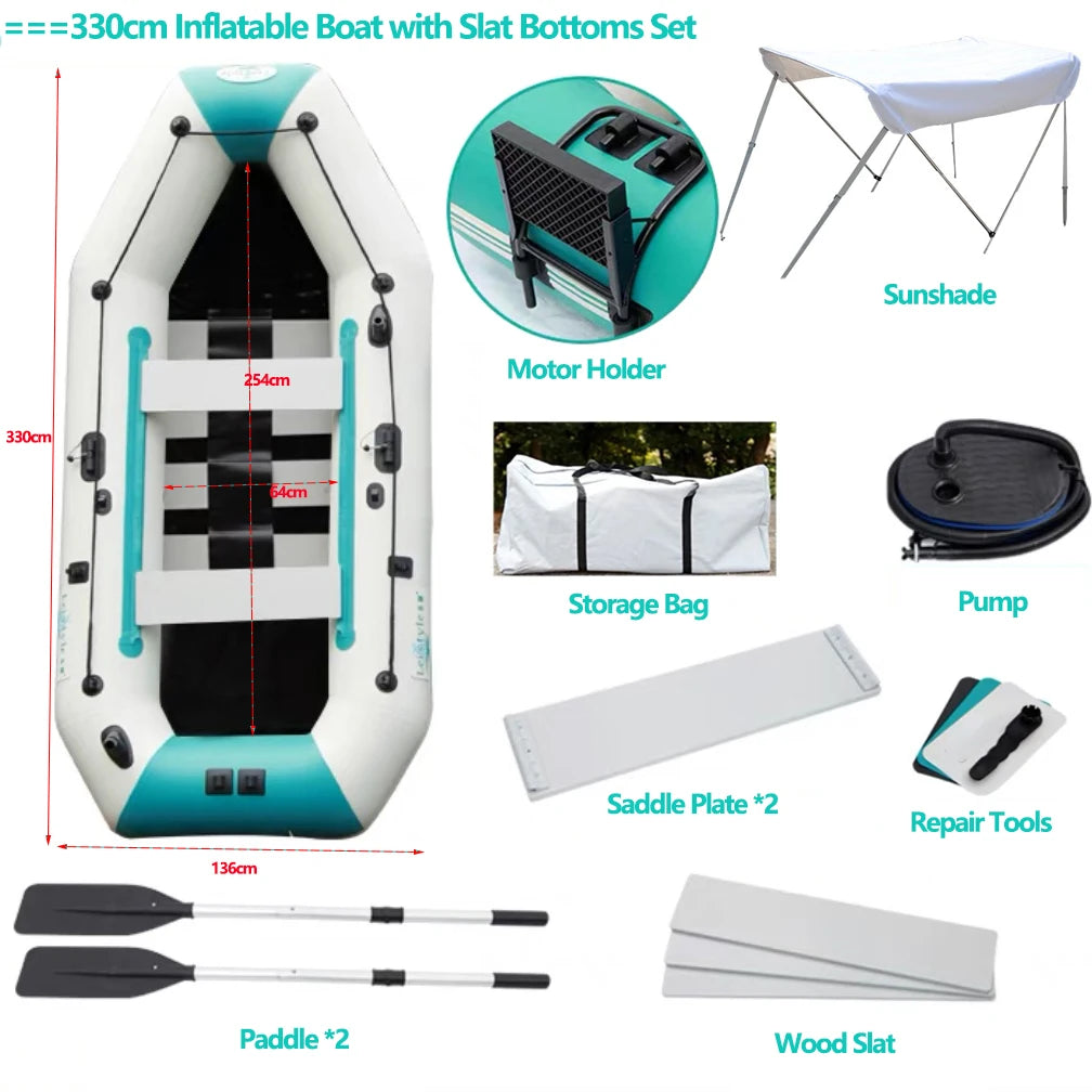 2.0–3.6m Inflatable Boat with Air Deck & Slat Bottom | Heavy-Duty PVC 3-Layer Fishing & Kayak Dinghy Set