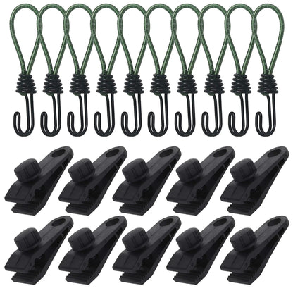 10 Pcs Heavy Duty Tarp Clips And Elastic Rope Cord HookTent Clip Clamps for Tarps Awnings Camping Car and Swimming Pool Covers