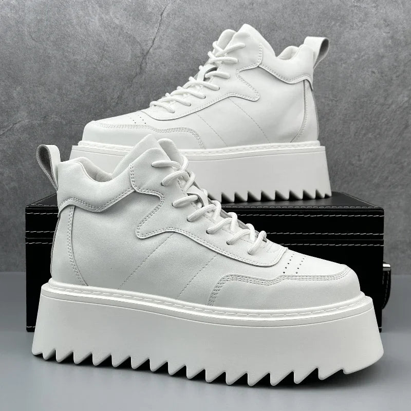 2025 Men’s High Top Sneakers – Leather Platform Casual Shoes | Outdoor Breathable Running & Fashion Trainers