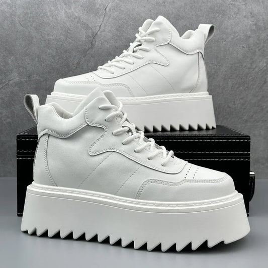 2025 Men’s High Top Sneakers – Leather Platform Casual Shoes | Outdoor Breathable Running & Fashion Trainers