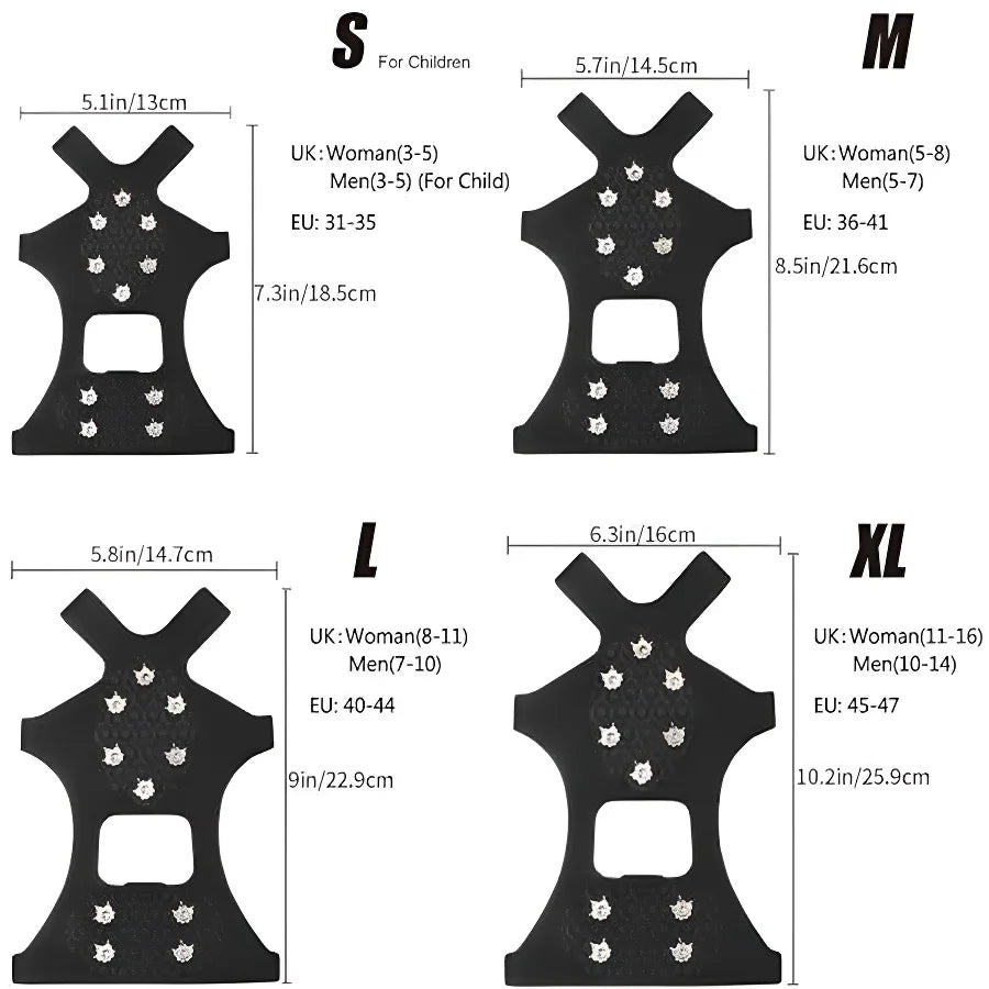 Ice & Snow Grippers with 10 Stainless Steel Spikes | Anti-Slip Traction Crampons for Shoes