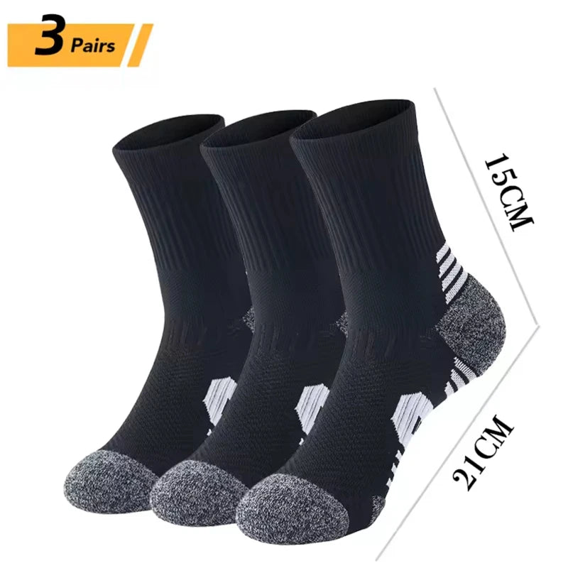 3 Pairs Men's Athetic Socks Sports Breathable Outdoor Running Compression Socks Traning Long Black White  BLUE Stretch Socks