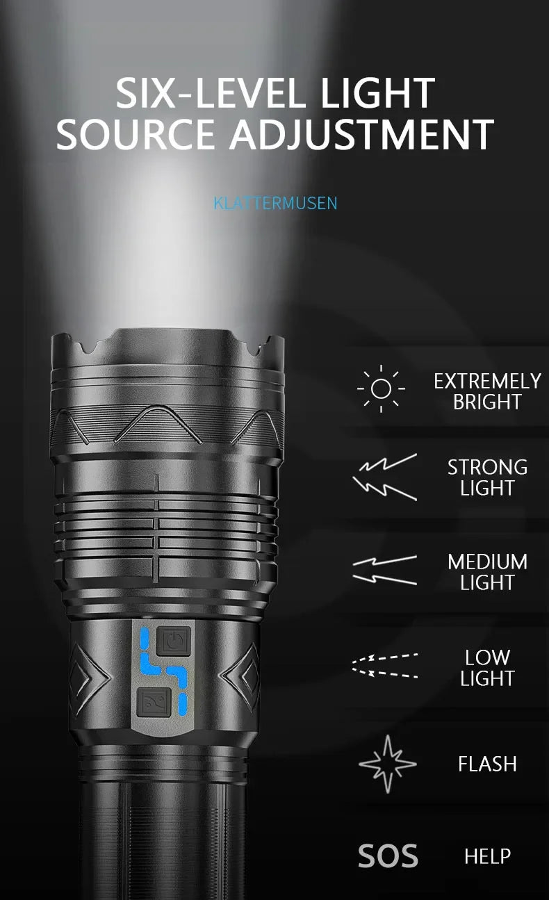 20000LM Super Bright Tactical Flashlight 100W GT60 Long Range Powerful LED Torch USB Rechargeable Using 4 181350A Batteries