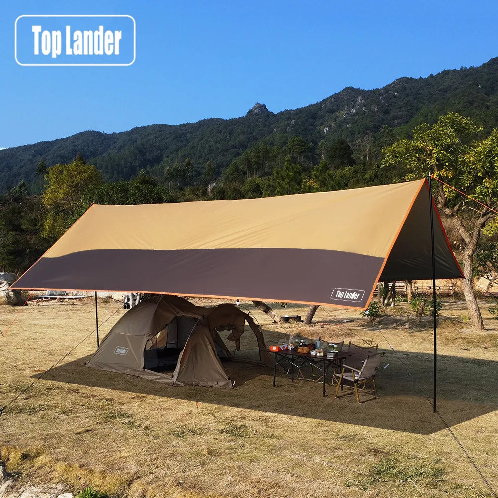 Top Lander Large Camping Waterproof Tarp Oxford 4X6 Outdoor Canopy Sun Shelter Tent Tourist Awning Shade for Multiple People