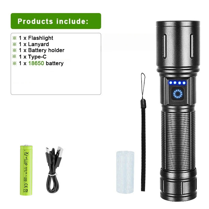 2025 NEW Ultra Bright LED Flashlight 85000000LM Strong Light Tactical Torch Rechargeable Portable Lamp Outdoor Camping Lantern