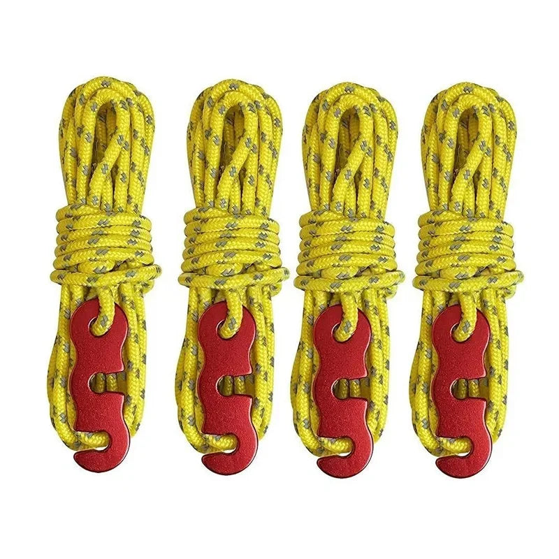 4 Outdoor Tent Ropes Reflective Ropes Canopy Ropes Reinforced Windproof Ropes with Buckles To Ensure Safety Camping Accessories