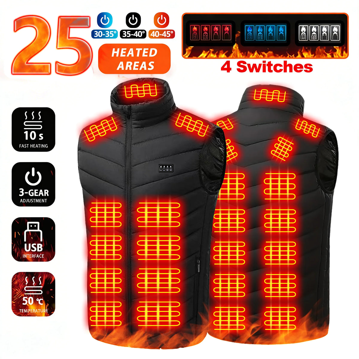 Smart Heated Vest with 21 Heating Zones