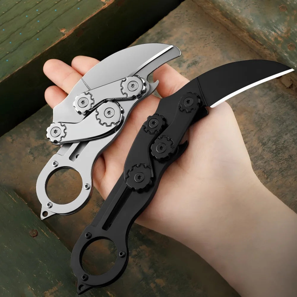 Mechanical Folding knife Multifunction Portable Pocket Knife All-steel Claw Folding Knife with Finger Ring,  EDC Utility Knife for Outdoor Camping, Survival