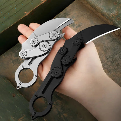 Mechanical Folding knife Multifunction Portable Pocket Knife All-steel Claw Folding Knife with Finger Ring,  EDC Utility Knife for Outdoor Camping, Survival