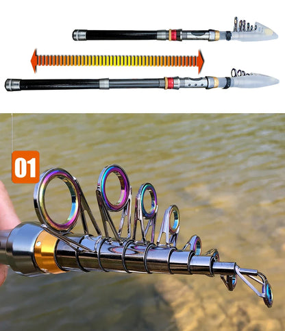 Carbon Fiber Fishing Rod And Reel Combo 1.8-3.6m Telescopic Super Hard Spinning Reel Kit with Max Resistance 3-8kg for Pesca