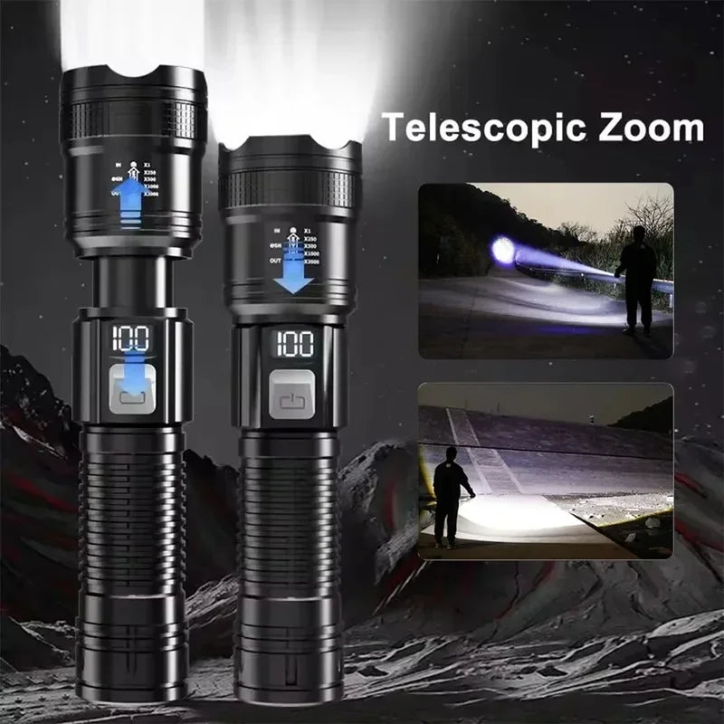 6000000LM LED Flashlight Rechargeable High Power Military Tactical Flashlight Telescopic Zoom Torch Lamp Outdoor Camping Lantern