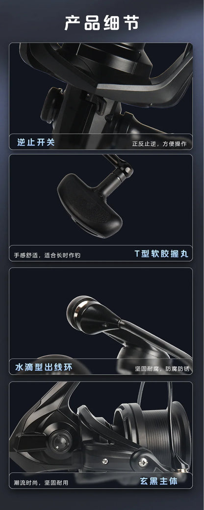 Full Metal Anti-Corrosion Fishing Spinning Reel 17+1 BB, 4.8:1 High Speed Gear Ratio, Aluminum Alloy Spool, Size 8000-14000