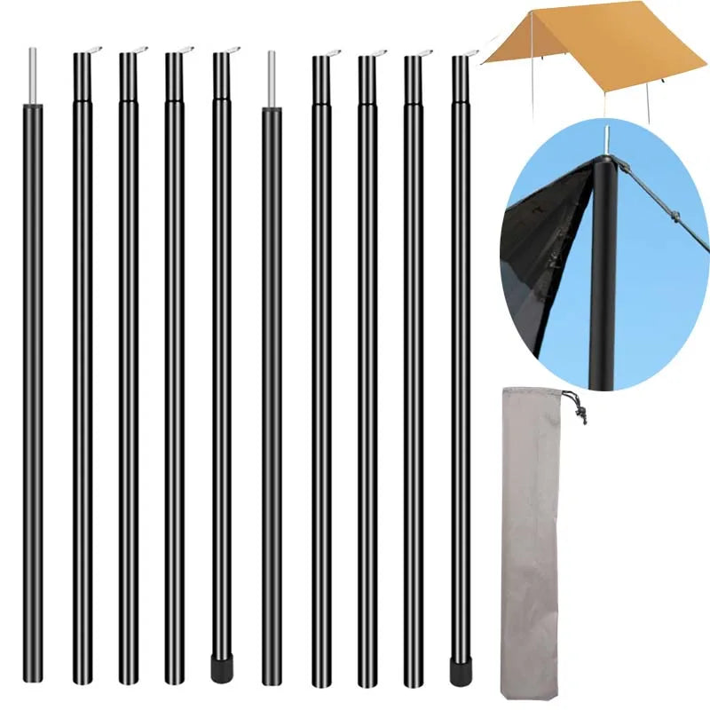 10PCS Telescopic Tent Poles Set Universal Adjustable Camping Awning Poles Sun Sail Shelter Rods Tarp Tent Accessories