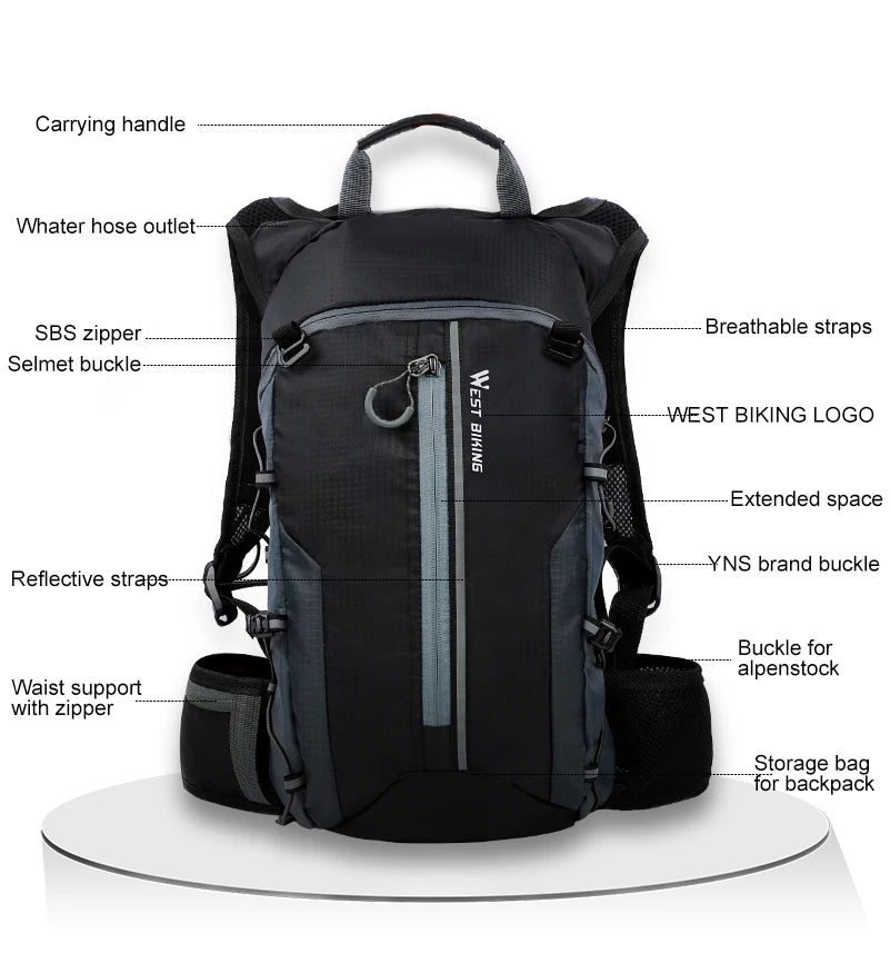 WEST BIKING Outdoor Water Repellent Sports Bag Cycling Hydration Backpack Travel Hiking Climbing MTB Road Bicycle Backpack