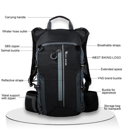 WEST BIKING Outdoor Water Repellent Sports Bag Cycling Hydration Backpack Travel Hiking Climbing MTB Road Bicycle Backpack