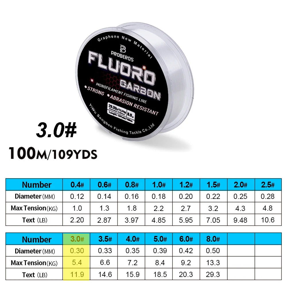 PRO BEROS Fluorocarbon Coated Line 100m (2.2-29.3 lb)