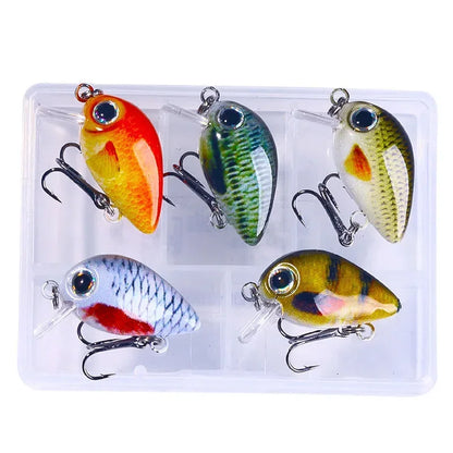 5Pcs 3cm Bass Fishing Lures Kit Topwater Crankbaits, Wobblers Swimbaits 1.5g/2g for Freshwater/Saltwater Light Fishing Tackle
