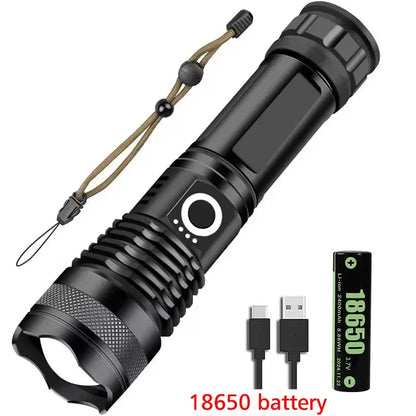 Rechargeable Led High Power Tactical Flashlight Aluminum Alloy Telescopic ZoomTorch Lamp for Outdoor Night Camping Fishing