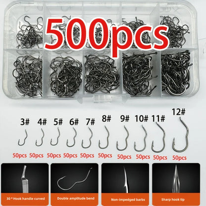 Carbon Steel Fishing Hook Assortment (300/500 Pack)