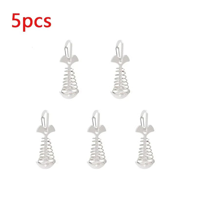5pcs Fish Bone Shaped Tent Pegs with Rope Buckles Camping Deck Floor Nails Spring Design Outdoor Adventure Essential Accessories