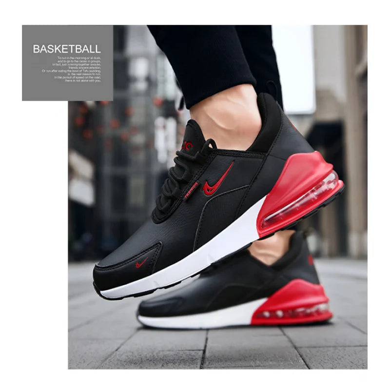 Men’s Leather Running Shoes – Air Cushion Sports Sneakers, Casual Walking & Jogging Trainers, Big Sizes 45-47