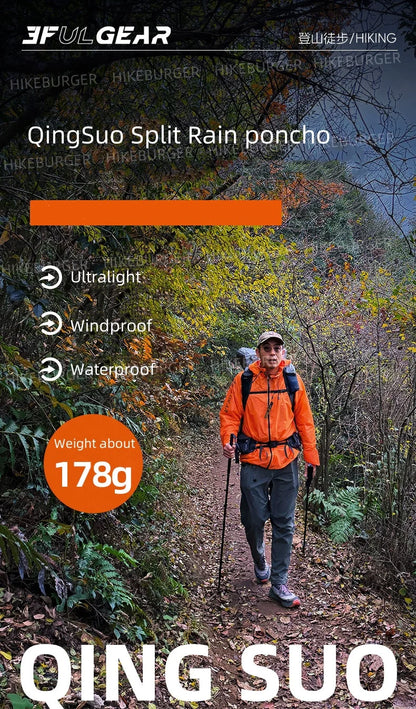 3F UL GEAR QingSuo Spilt Rain Poncho Outdoor Ultralight Sleeve Rain Coats 15D Nylon Waterproof Hiking Cycling Mountaineering