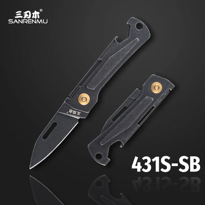 SANRENMU 431S Folding Pocket Knife 12C27 Blade Portable EDC Outdoor Camping Bottle Opener Keychain Hole Knife