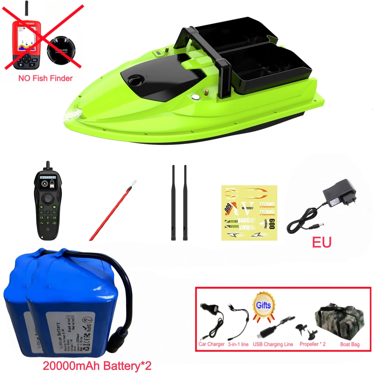 Sonar Bait Boat with Color Fish Finder Screen & Dual Hopper