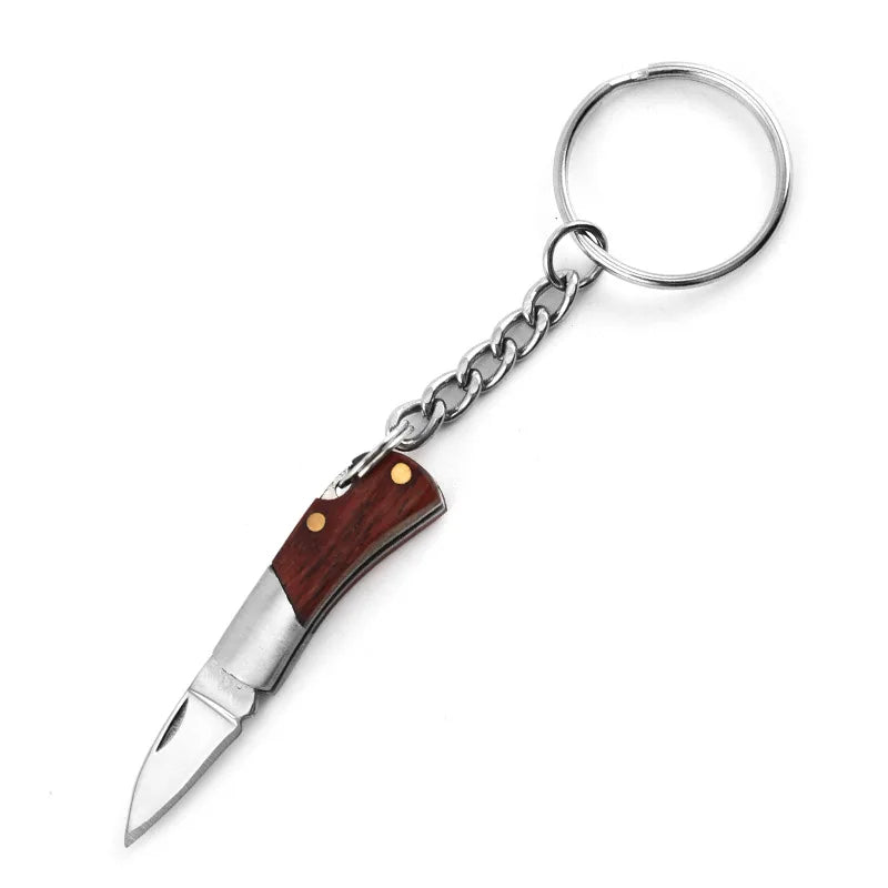 5cm Acrylic Mini Folding Knife Pendant Brass Wood Keychains Sharp Small Blade Portable Hanging Outdoor Camping Unboxing Knife