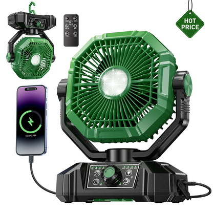 20000mAh Camping Fan with LED Lantern – 8-Speed, Remote