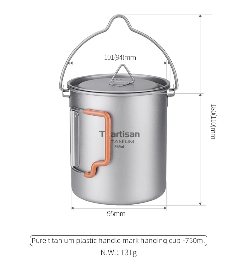 Tiartisan Outdoor Camping Pure Titanium Mug with Collapsible Handle Ultralight Portable Tea Cup Coffee Mug Drinkware