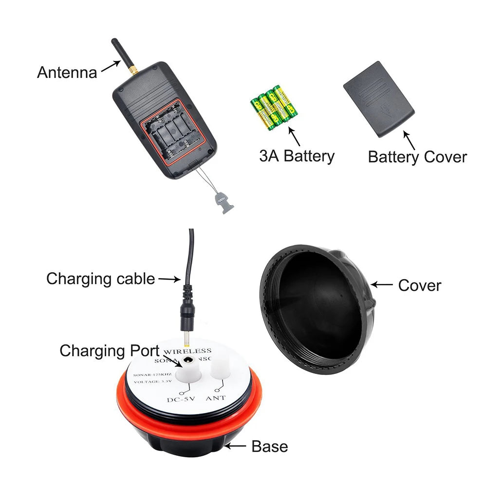 2-in-1 Portable Fish Finder: Wireless Castable Sonar + Wired Transducer