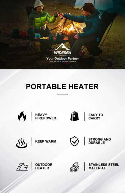 Widesea Camping Heater Portable Stainless Steel Fireplace for Winter Outdoor Stove Hiking Gas Burner Heating Survival Equipment